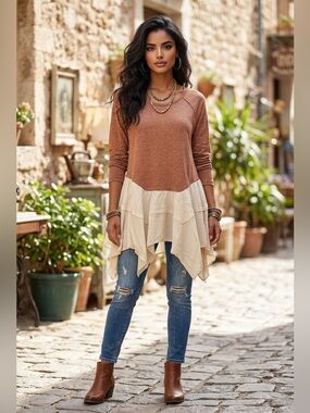 NEW Indigo Threads Co Boho Chic Layered Long Sleeve Top Casual Sizes Medium & 2X